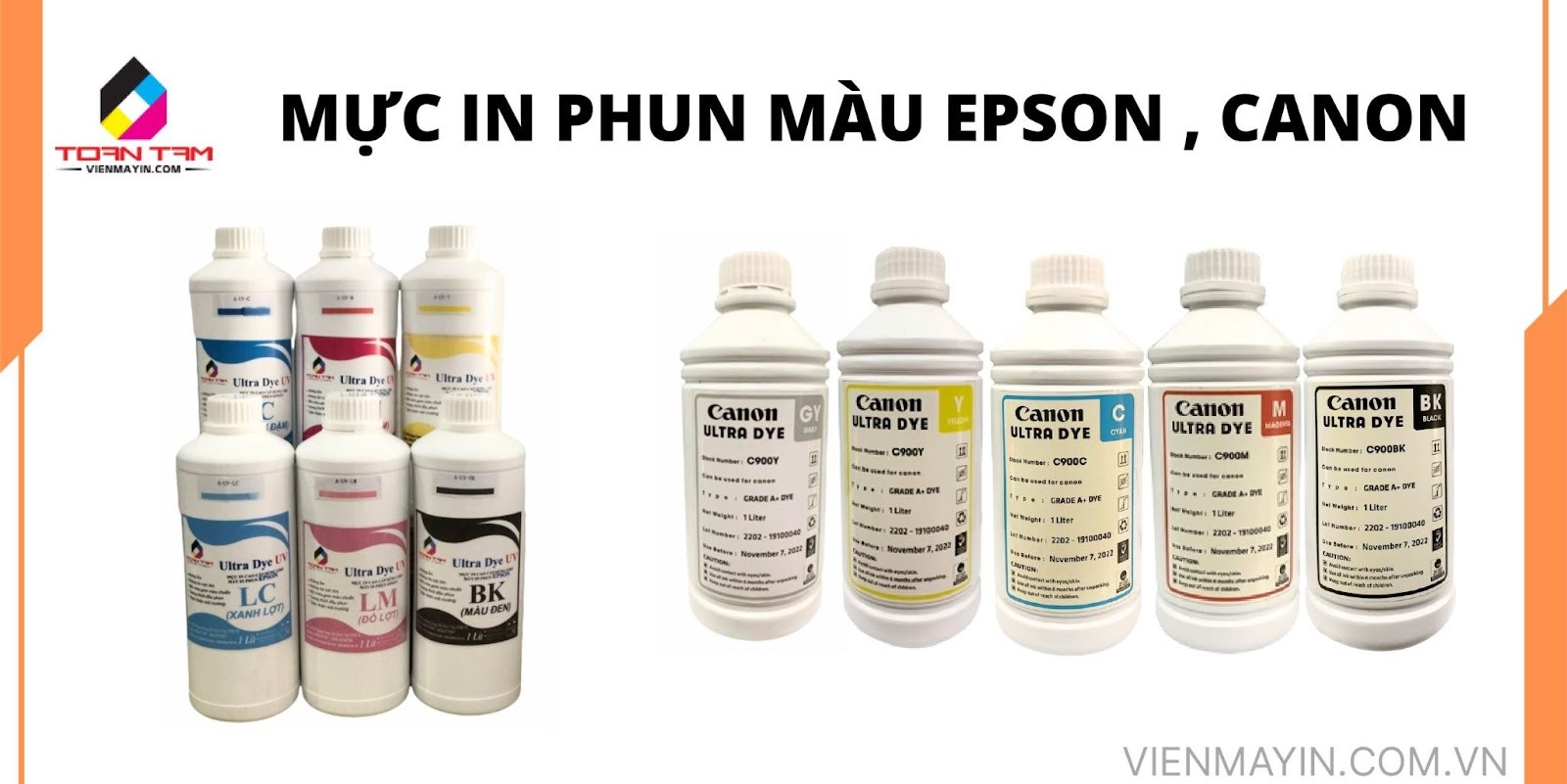 TOÀN TÂM PRINTERS phân phối mực in phun màu Epson, Canon chính hãng, giá tốt