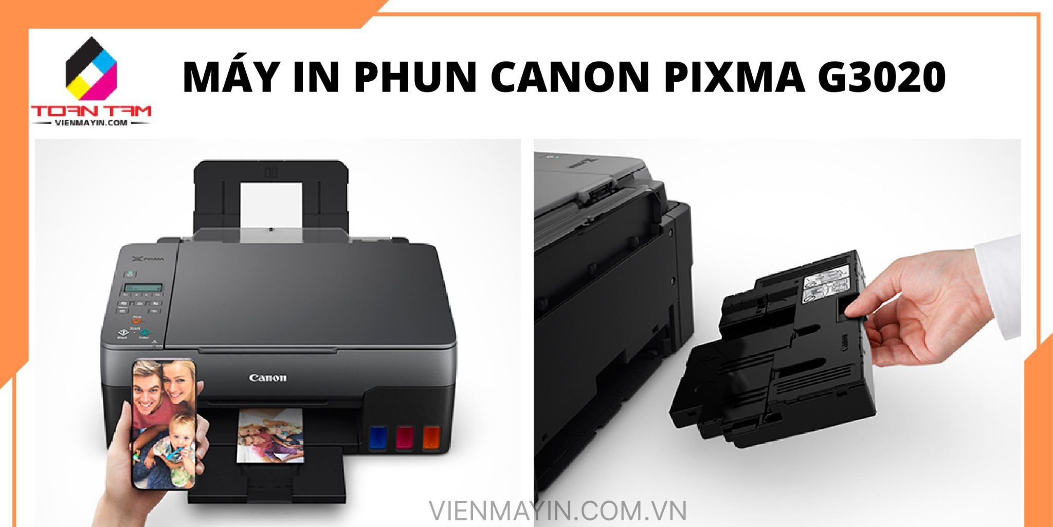 Máy in phun Canon PIXMA G3020 - Bình Mực Lớn, Nạp Mực Chống Tràn, Tự Thay Hộp Mực Bảo Dưỡng