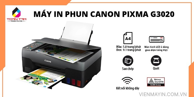 Máy in phun Canon PIXMA G3020 - Chất Lượng In Sắc Nét, In Tràn Viền A4, Tốc Độ Ấn Tượng