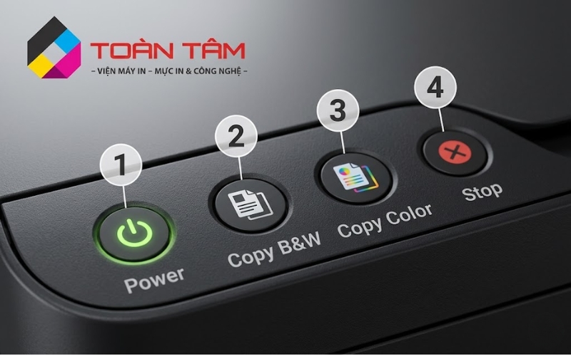 Cận cảnh các nút bấm vật lý trên máy in Epson L3210.