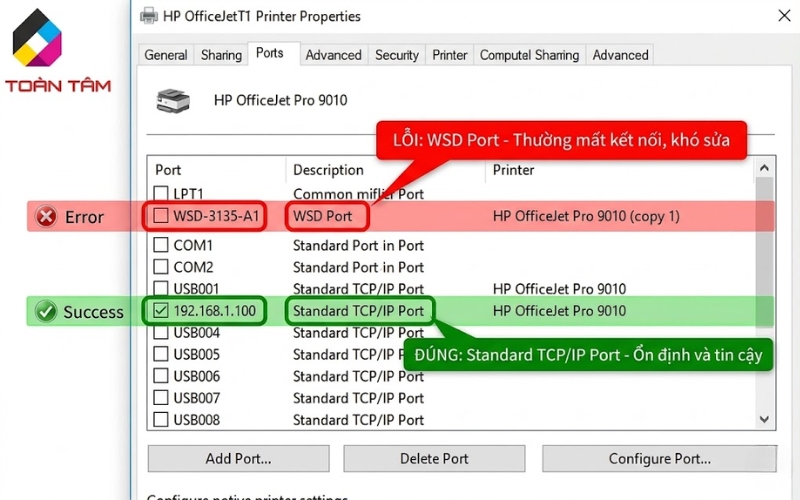 Cách tắt tính năng SNMP Status Enabled để sửa lỗi máy in báo offline ảo.