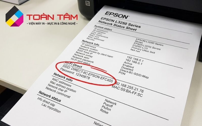 Bản in báo cáo trạng thái mạng Network Status Sheet của máy in Epson