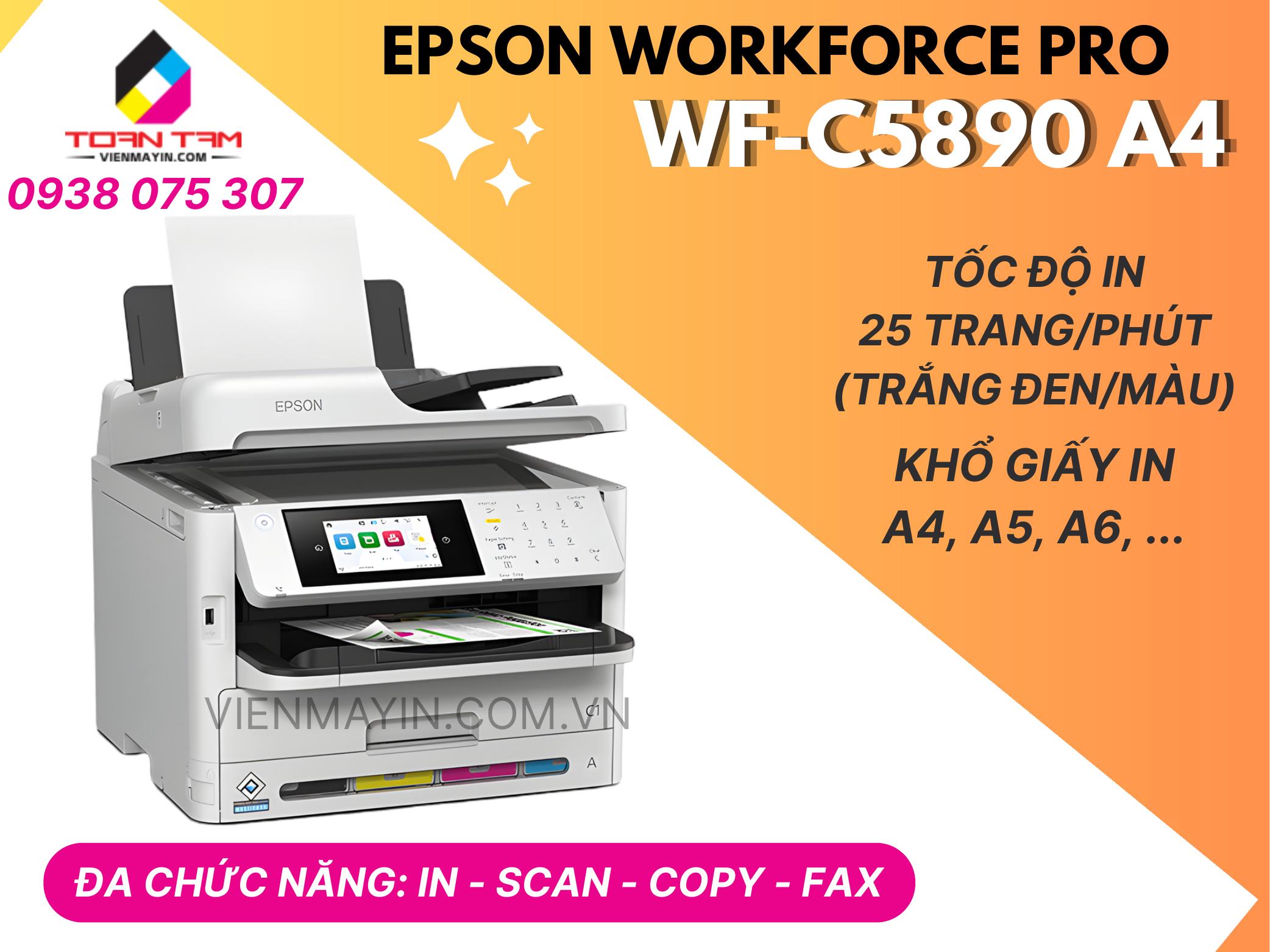 Máy in Epson WF-C5890 Đa năng 4-trong-1, In 2 mặt Tốc độ 25 trang/phút