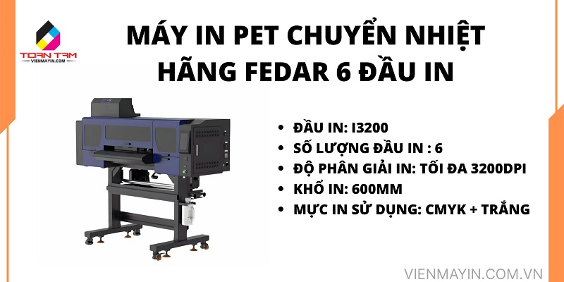 Máy in PET chuyển nhiệt hãng FEDAR 6 đầu in Tốc độ 70m/h, Khổ 60cm – Giải pháp công nghiệp đỉnh cao