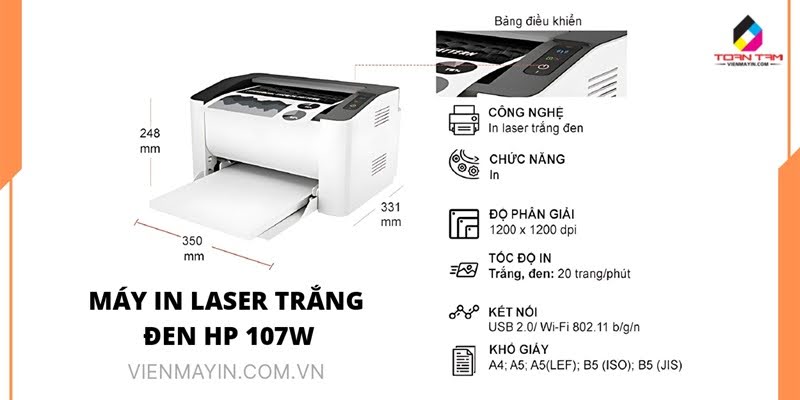  máy in Laser Trắng Đen HP 107W chính hãng 
