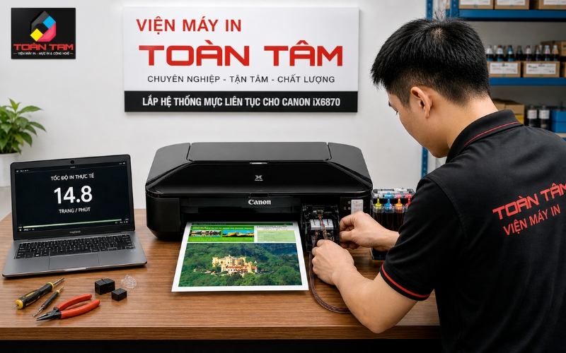  Lắp hệ thống mực liên tục khi so sánh canon 6770 và 6870 về khả năng vận hành.