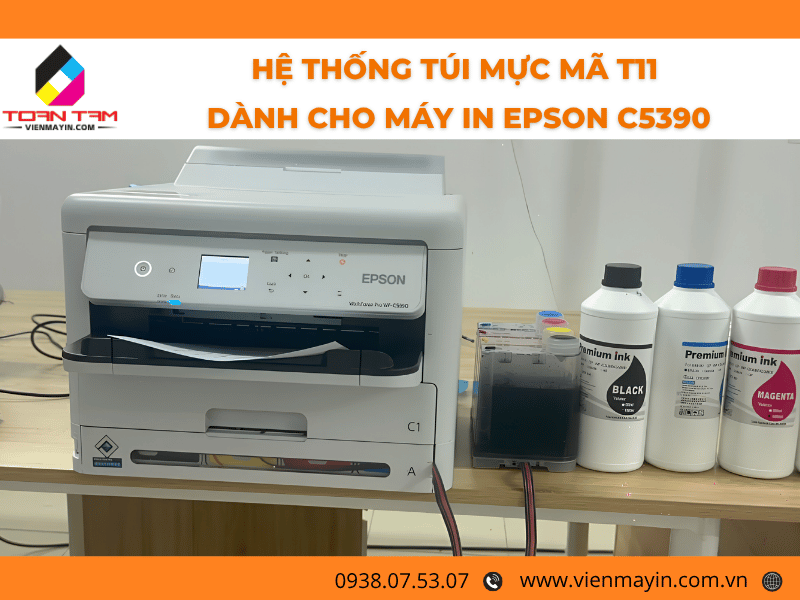 Túi mực máy in epson c5390 với công nghệ túi mềm giúp tận dụng triệt để 99% lượng mực bên trong.