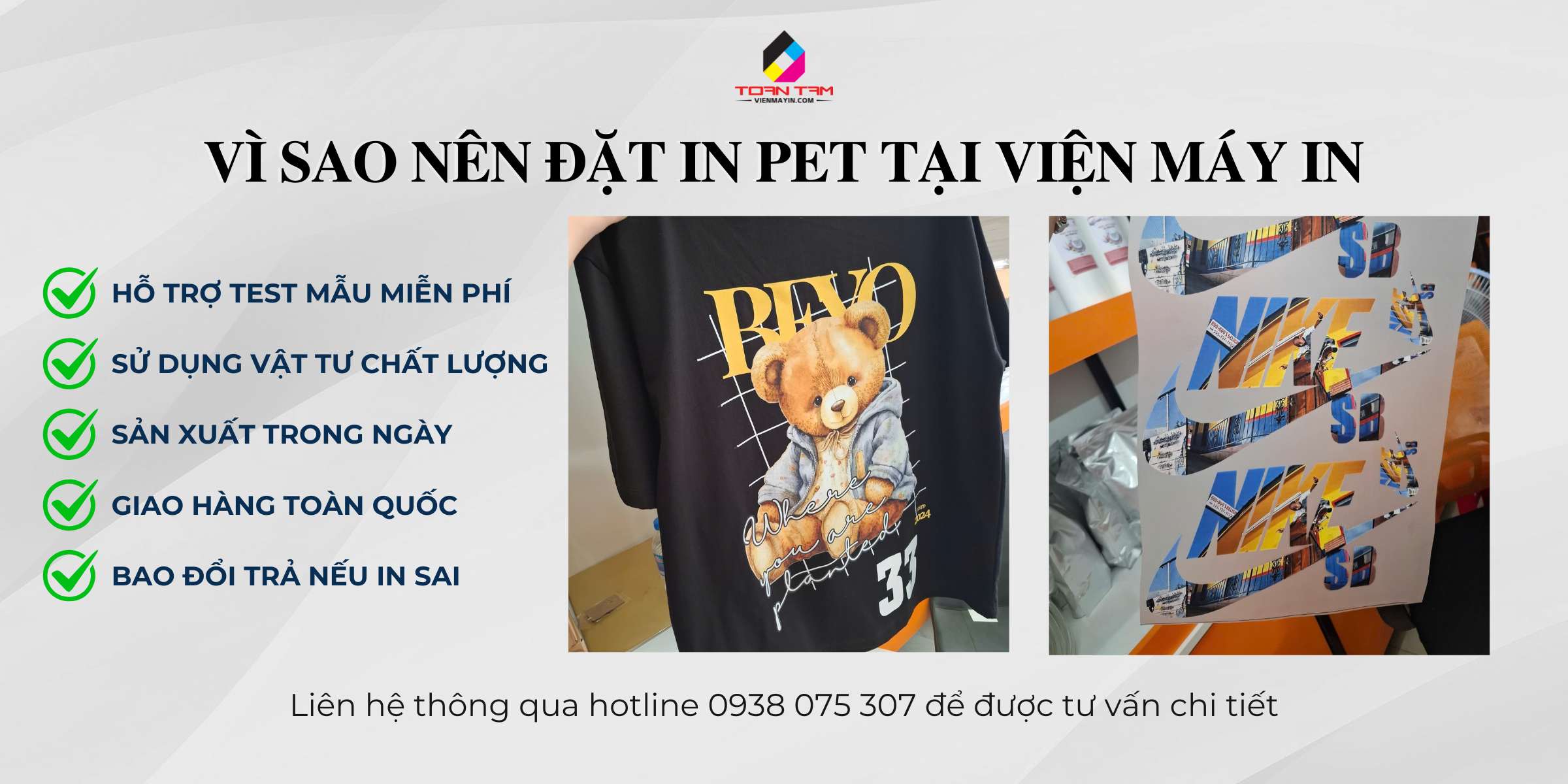 Vì sao nên đặt in pet chuyển nhiêt tại viện máy in