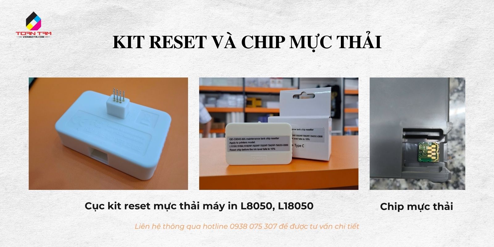 cục kit reset và chip mực thải máy in l8050