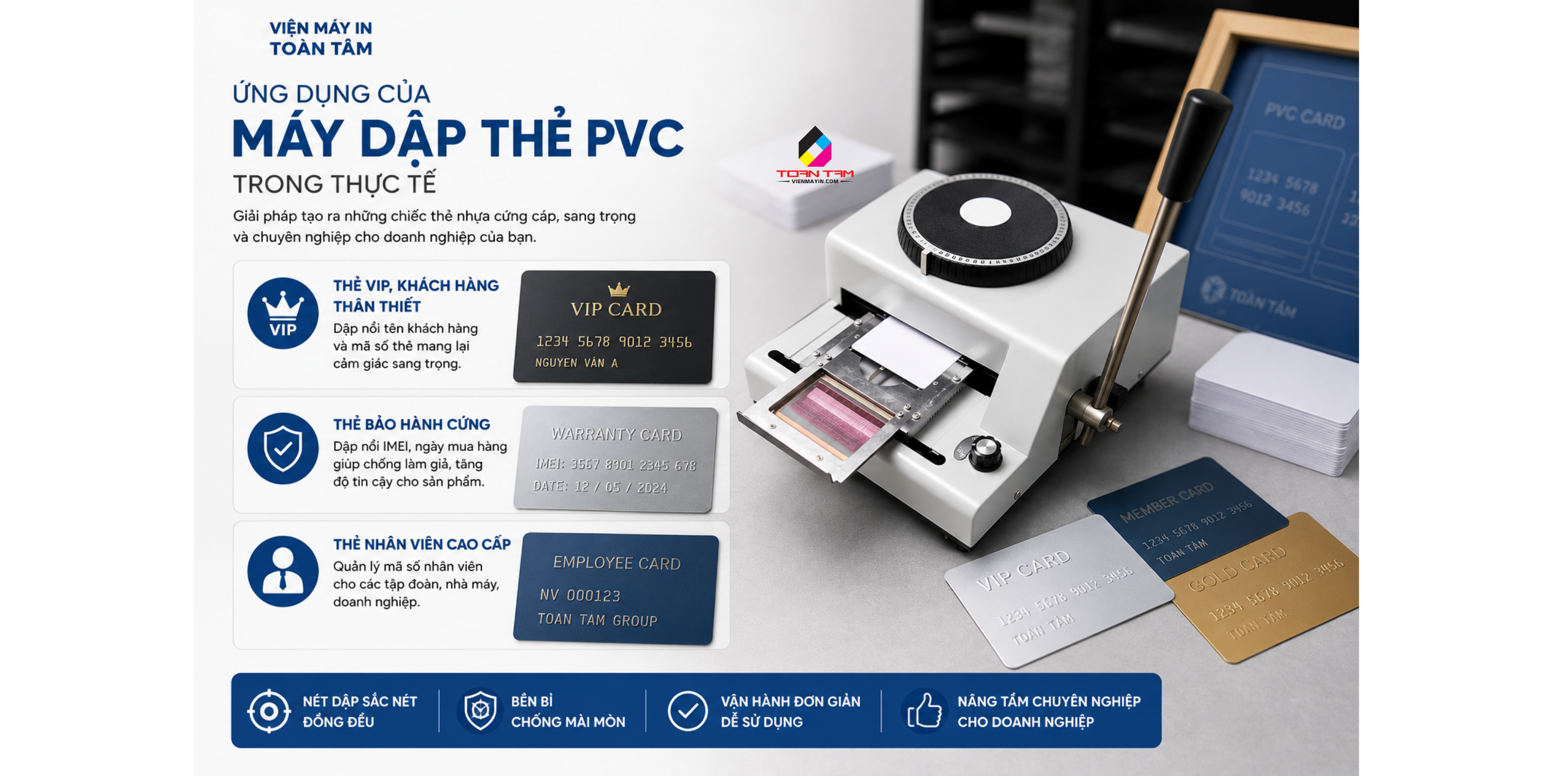 Ứng dụng của MÁY DẬP CHỮ NỔI THẺ NHỰA PVC