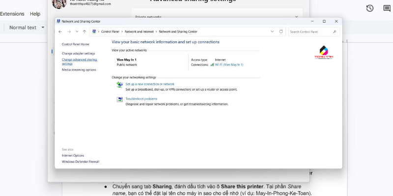 Bật tính năng chia sẻ mạng trên máy chủ và máy khách