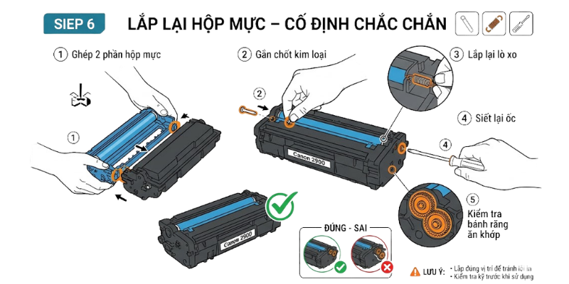 Lắp lại hộp mực và cố định chốt
