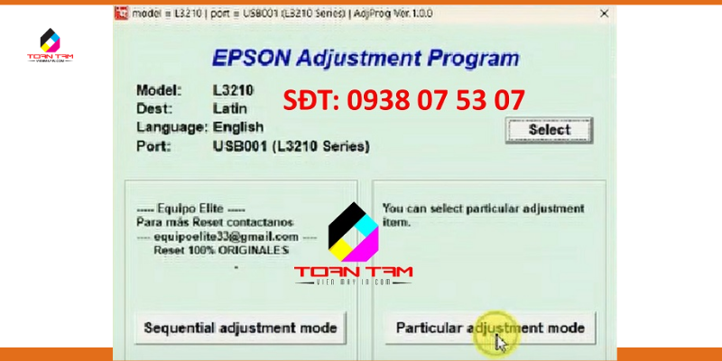 reset bộ đếm mực thải
