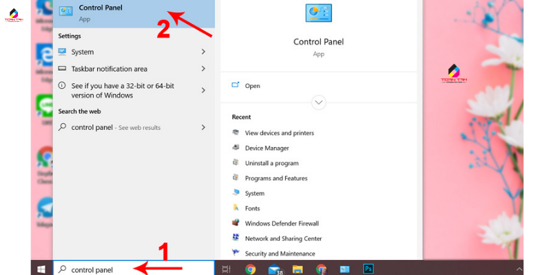 Mở Start Menu và nhập Control Panel vào thanh tìm kiếm.