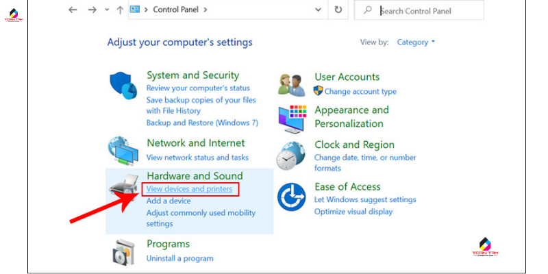 Chọn Devices and Printers 